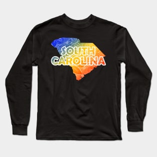 Colorful mandala art map of South Carolina with text in blue, yellow, and red Long Sleeve T-Shirt